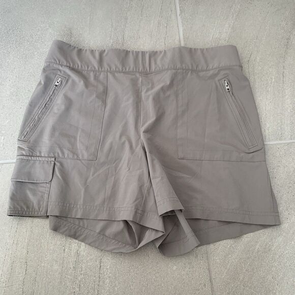 Athleta Women's Cargo Shorts Hiking Chelsea Zipper Pockets Gray Taupe Size 12 - Picture 1 of 7